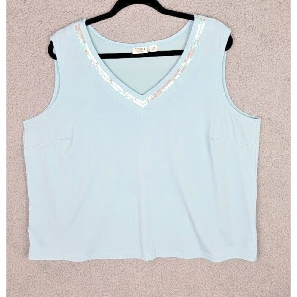 Cato Woman Shell Tank  Sz 18-20W Sleeveless V Neck Silver Embellished Neckline